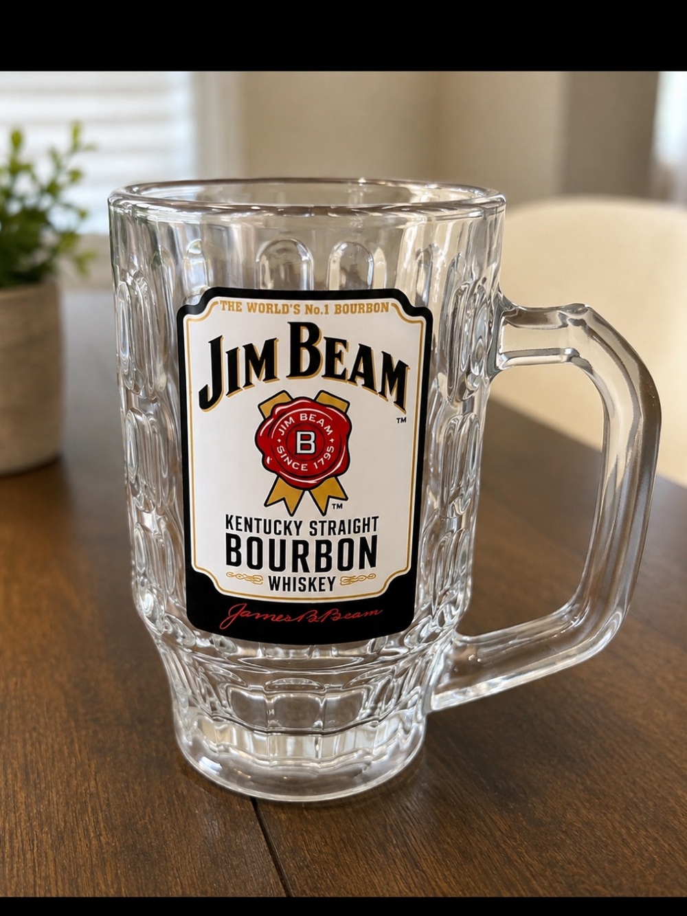 Jim Beam Kentucky Straight Bourbon Whiskey Glass..Stein…Mug. Thick glass.